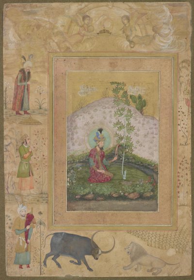 Humayun Zittend in een Landschap, uit het late Shah Jahan Album, los albumblad, c.1650 door Payag